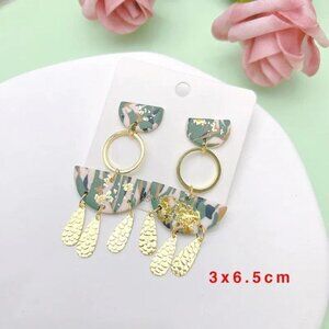 Boho Style Lightweight Pink Gold Geometric Soft Clay Statement Drop Earrings